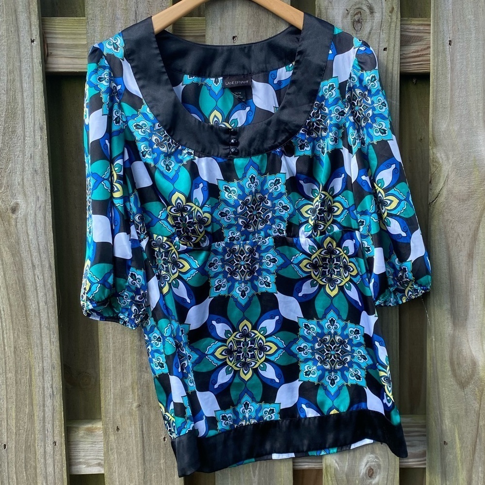 Lane Bryant Silky Empire Waist Jewel Tone Blouse ¾ Sleeve Size 14/16